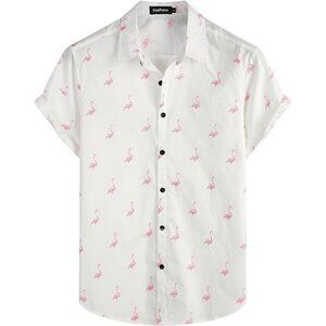 Mens 100% Cotton Hawaiian Shirts Floral Short Sleeve Button Down Shirts